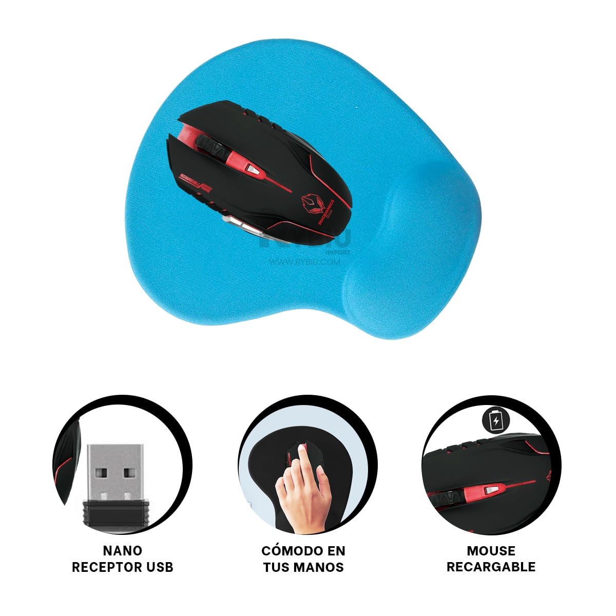 MOUSE GAMER INALÁMBRICO RYBIU M834 NEGRO RATON ESPORTS + ENVOLTORIO REGALO - 3