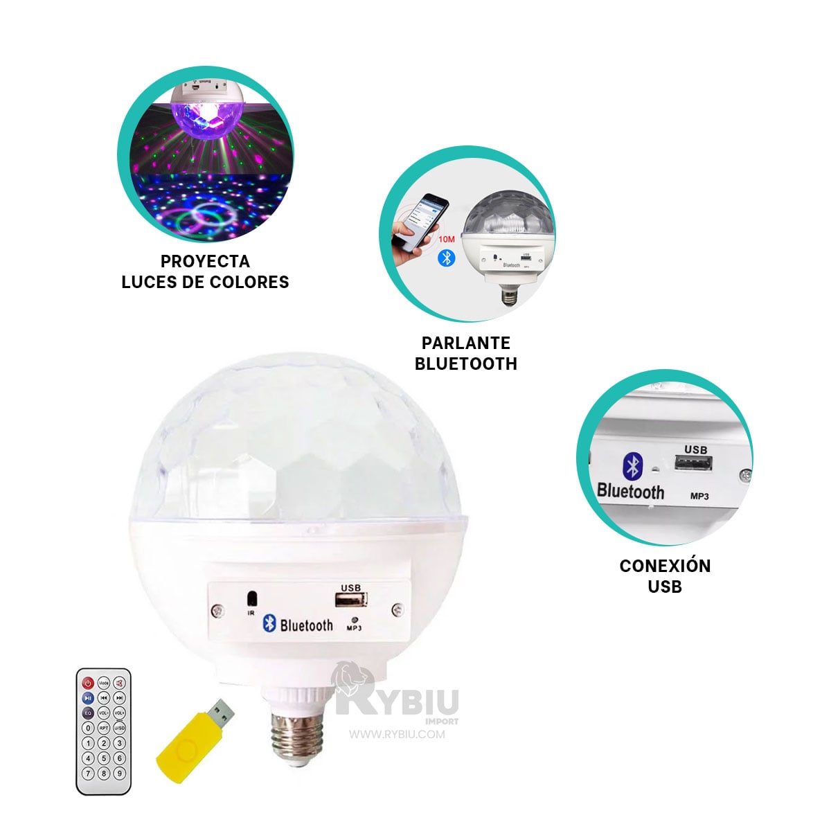 BOCINA BLUETOOTH RYBIU TE29441 OPTIMO USO COLOR BLANCO + GIFT STICKERS - 2
