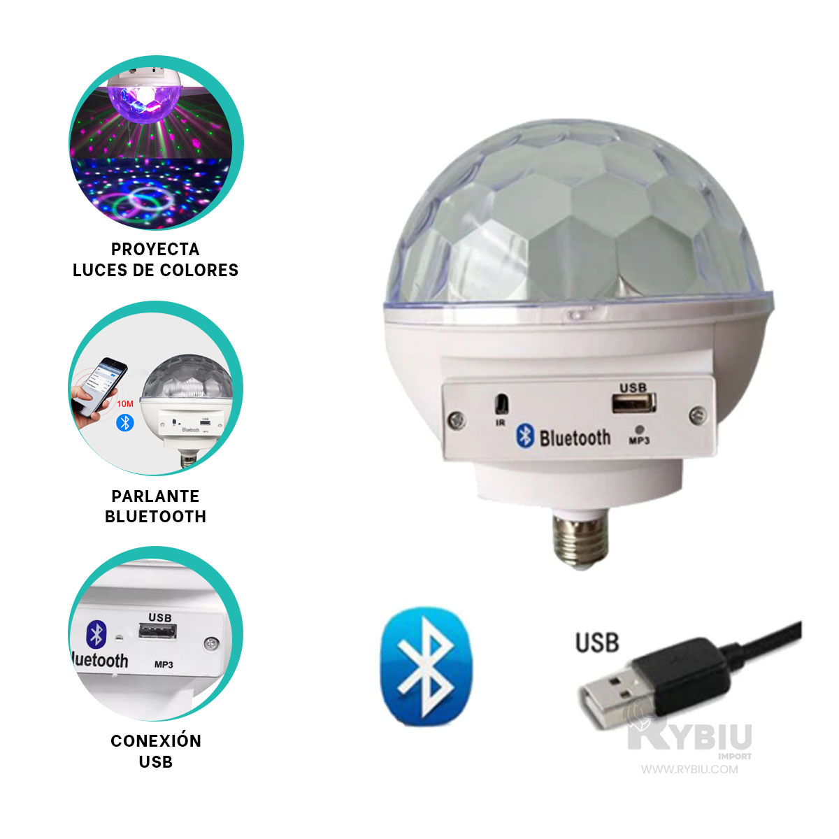PARLANTE BLUETOOTH RYBIU TE29441 COMPACTO COLOR BLANCO + BANDERITAS ADHESIVAS - 2