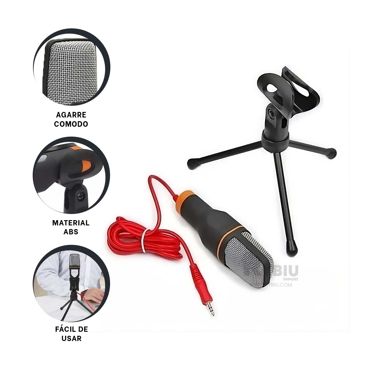MICRÓFONO RYBIU FACIL ACTIVAR NEGRO + REGALO LIGAS PEINAR - 3