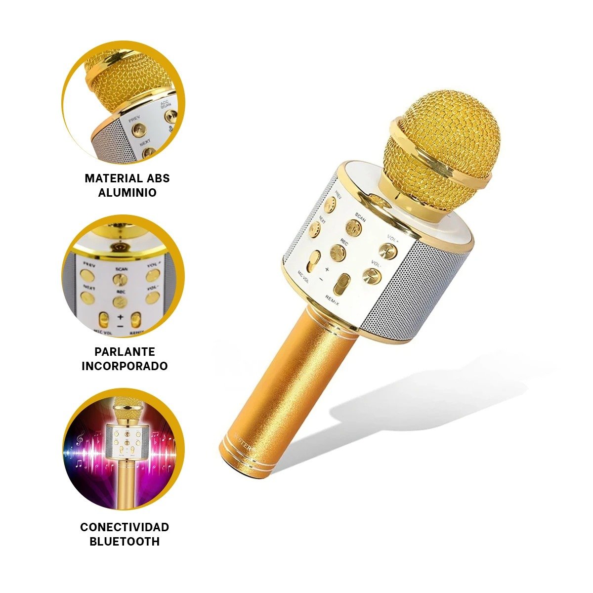 MICRÓFONO RYBIU INALAMBRICO DORADO + PAPEL REGALO - 5