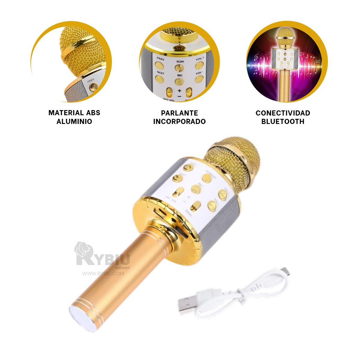 MICRÓFONO RYBIU BONITO EFICAZ DORADO + GIFT MINIAGENDA - 3