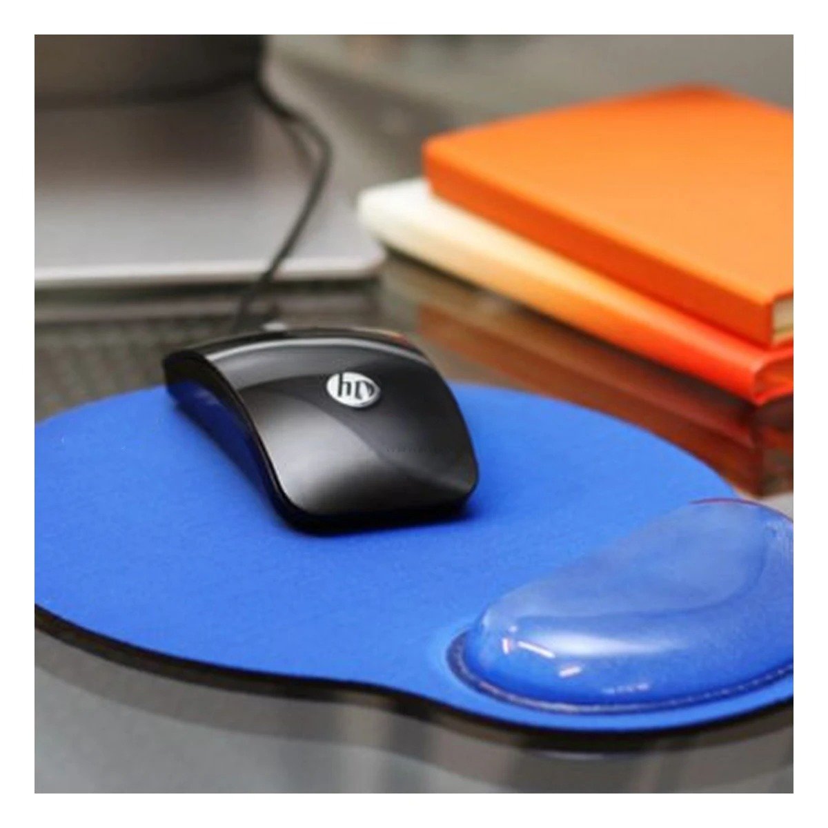 MOUSE PAD AZUL PEQUENO CON GEL Y DESCANSO ERGONOMICO - 1