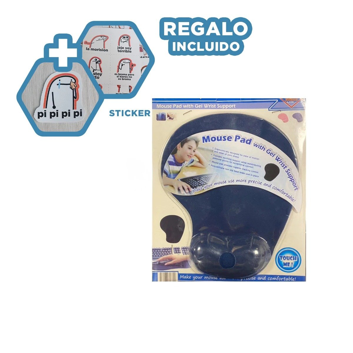 BASE AZUL PEQUENA CON GEL COMODO PARA ESCRITORIO MODERNO Y+REGALO STICKER - 1