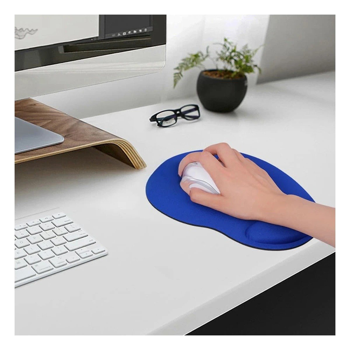BASE AZUL PEQUENA CON GEL COMODO PARA ESCRITORIO MODERNO Y+REGALO STICKER - 5