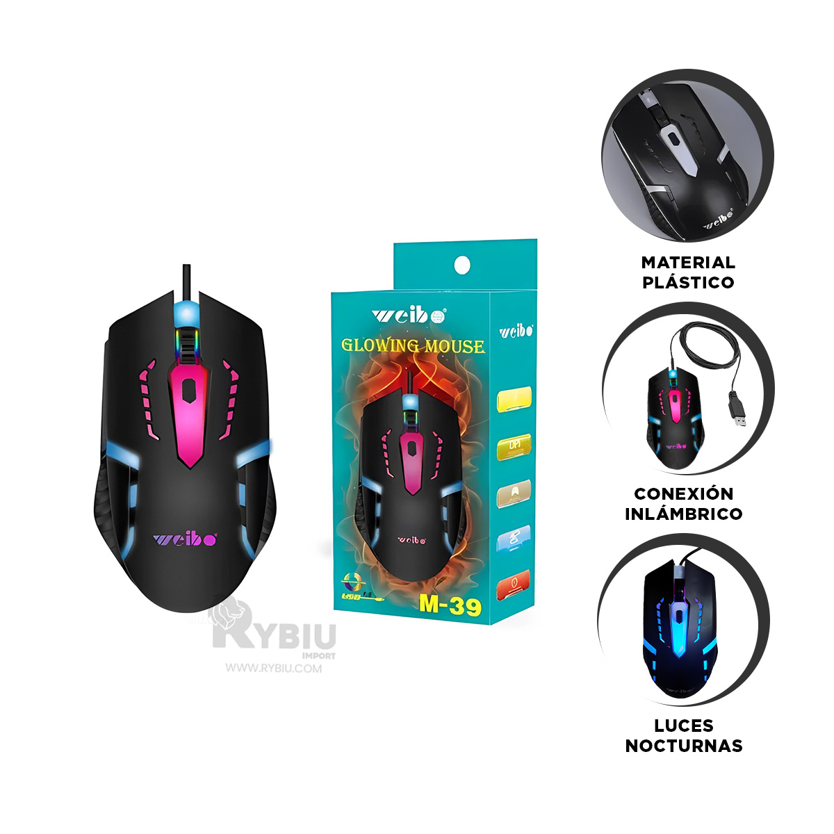 RATÓN RYBIU ÓPTICO CON CONEXIÓN EN NEGRO + GIFT MINIAGENDA M-39 - 4
