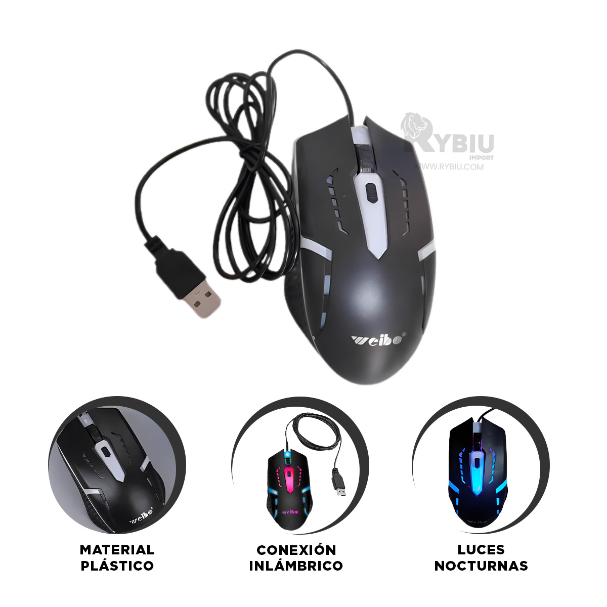 MOUSE RYBIU VERSÁTIL WEIBO COLOR NEGRO + PAPEL REGALO M-39 - 3