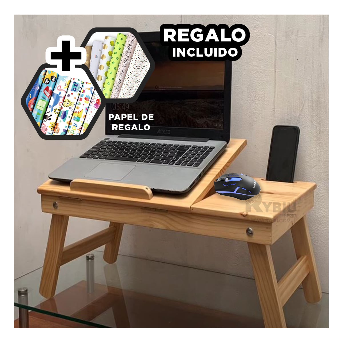 RATÓN RYBIU PRÁCTICO CON CABLE COLOR NEGRO + GIFT STICKERS M-39 - 1