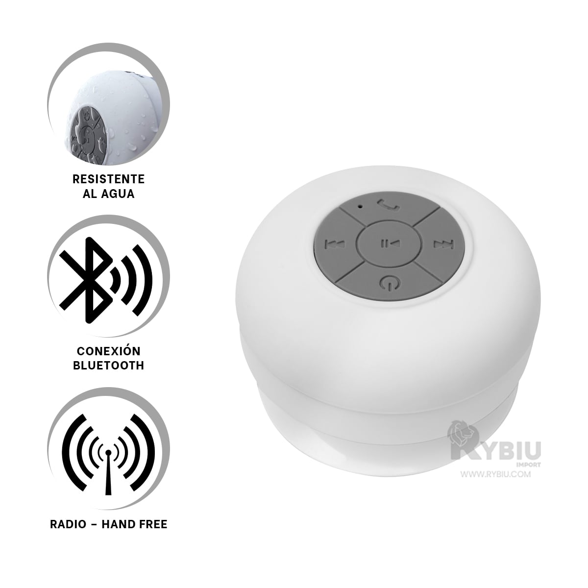 ALTAVOZ DE SILICONA RYBIU TE31622 ACUATICA EN BLANCO + GIFT STICKERS - 1