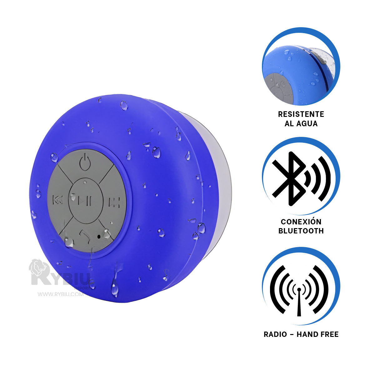 ALTAVOZ RYBIU COD.BTS06 RESISTENTE A LA LLUVIA EN AZUL + REGALO STICKERS - 3