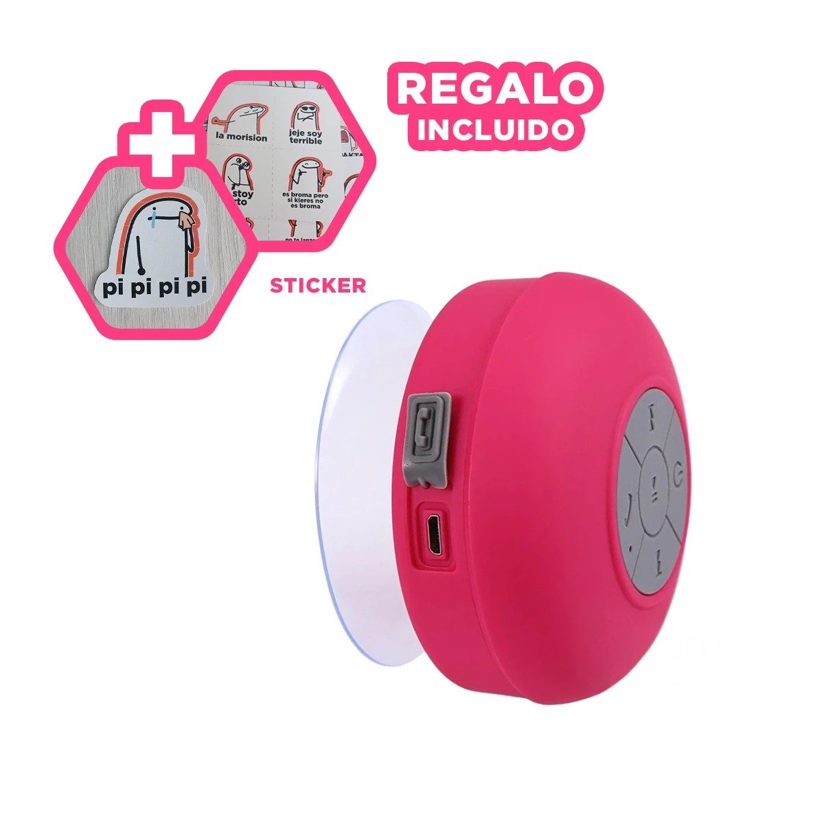 BOCINA PORTATIL ROSADO CON CONEXION INALAMBRICA PARA REPRODUCIR CANCIONES Y+REGALO STICKER - 1