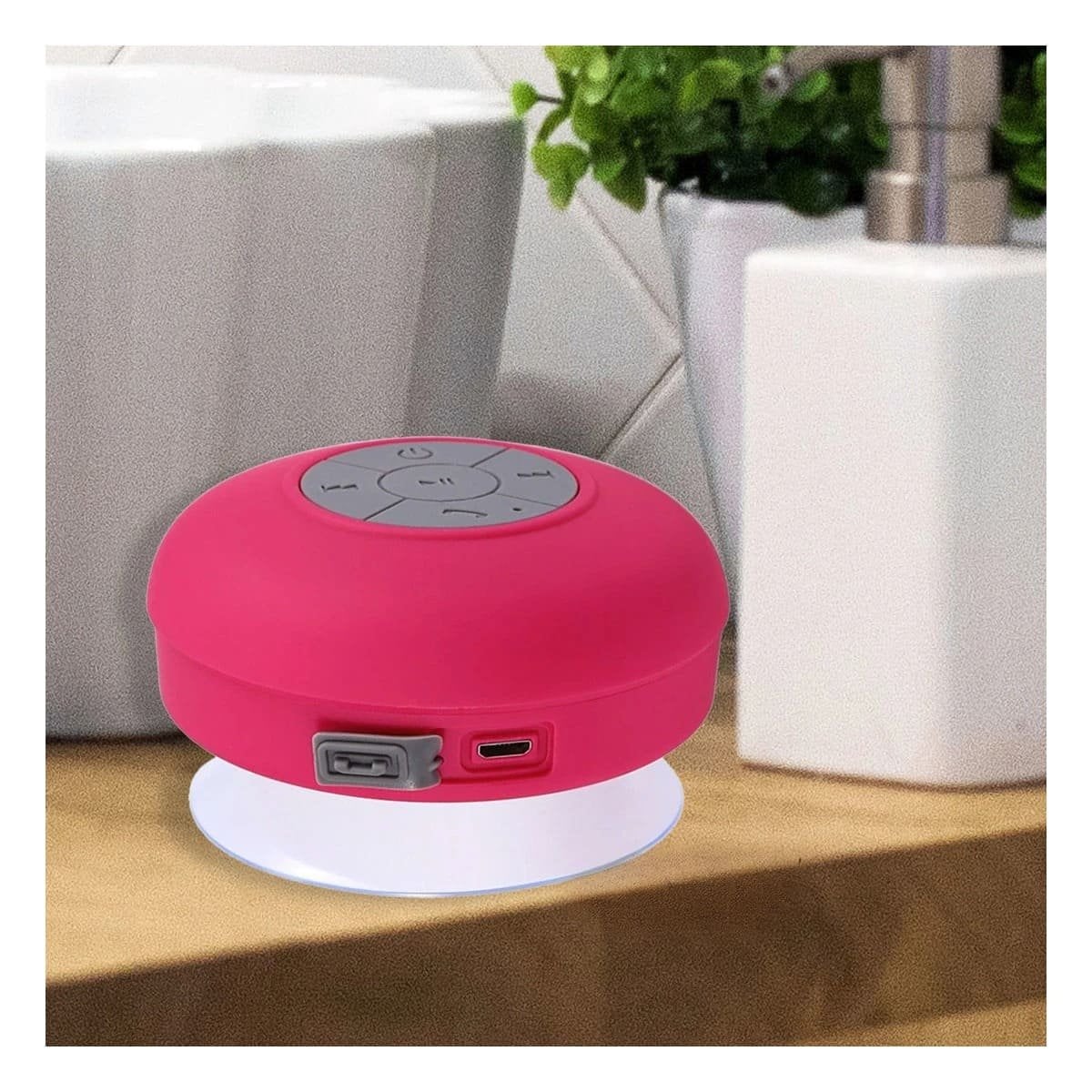 PARLANTE IMPERMEABLE ROSADO CON CONEXION BLUETOOTH PORTATIL PARA MUSICA EN CASA - 1
