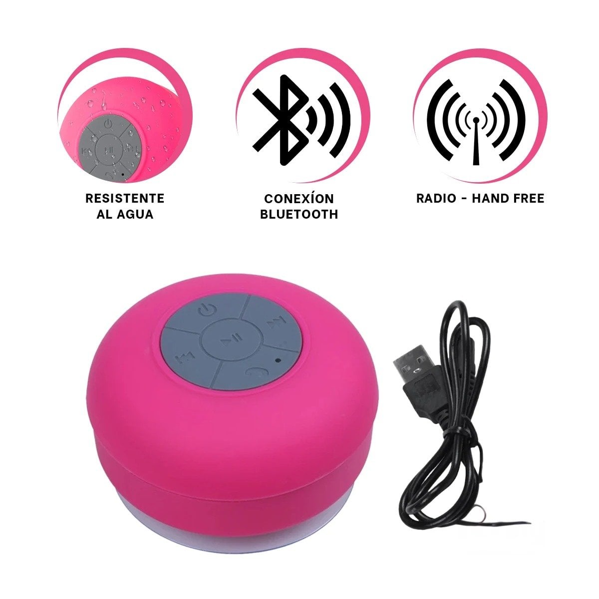 PARLANTE IMPERMEABLE ROSADO CON CONEXION BLUETOOTH PORTATIL PARA MUSICA EN CASA - 3