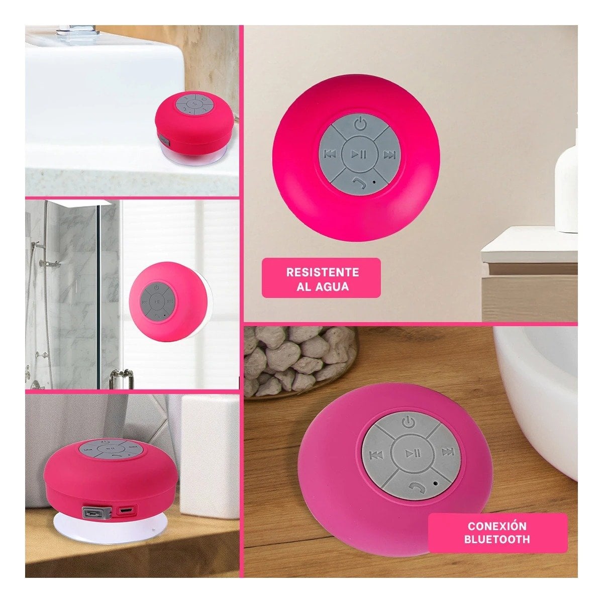 PARLANTE IMPERMEABLE ROSADO CON CONEXION BLUETOOTH PORTATIL PARA MUSICA EN CASA - 5