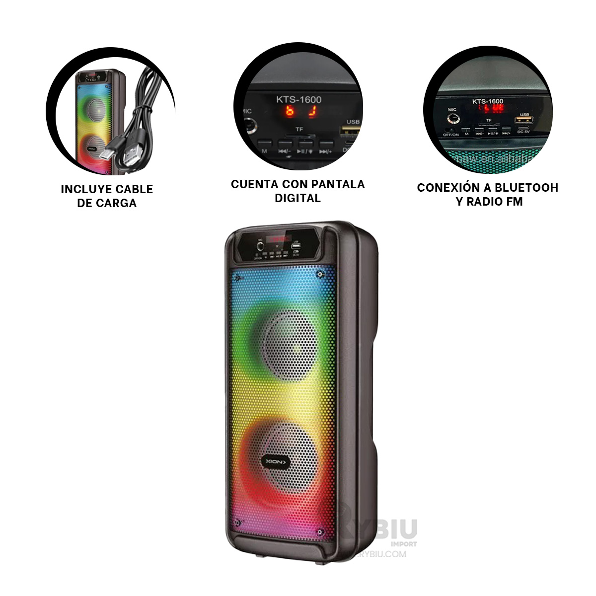 BOCINA RYBIU KTS-1600 BLUETOOTH ALTAVOZ PORTATIL KTS PARA SALA + REGALO AGENDITA - 2