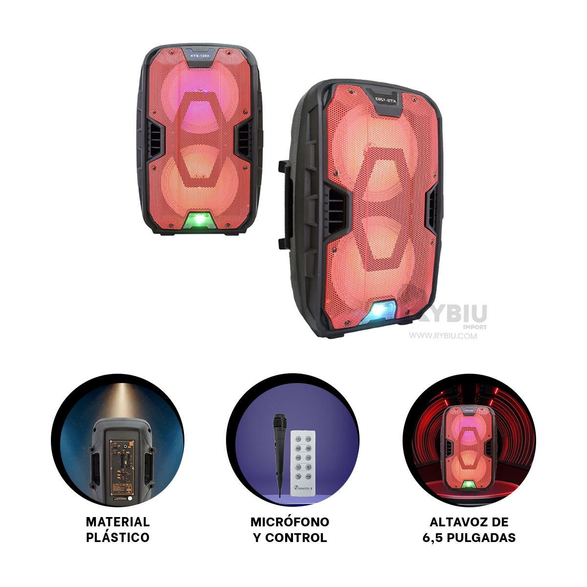BOCINA RYBIU KTS-1263 BLUETOOTH ALTAVOZ PORTATIL KTS PARA SALA + REGALO AGENDITA - 2