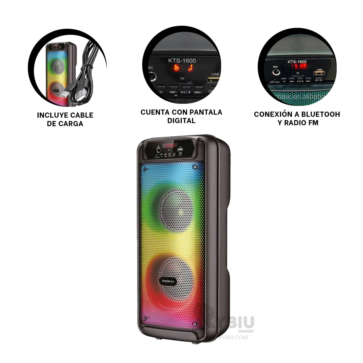 PARLANTE RYBIU KTS-1600 BLUETOOTH POTENCIA SONORA PARA CUARTO + PAPEL REGALO - 4