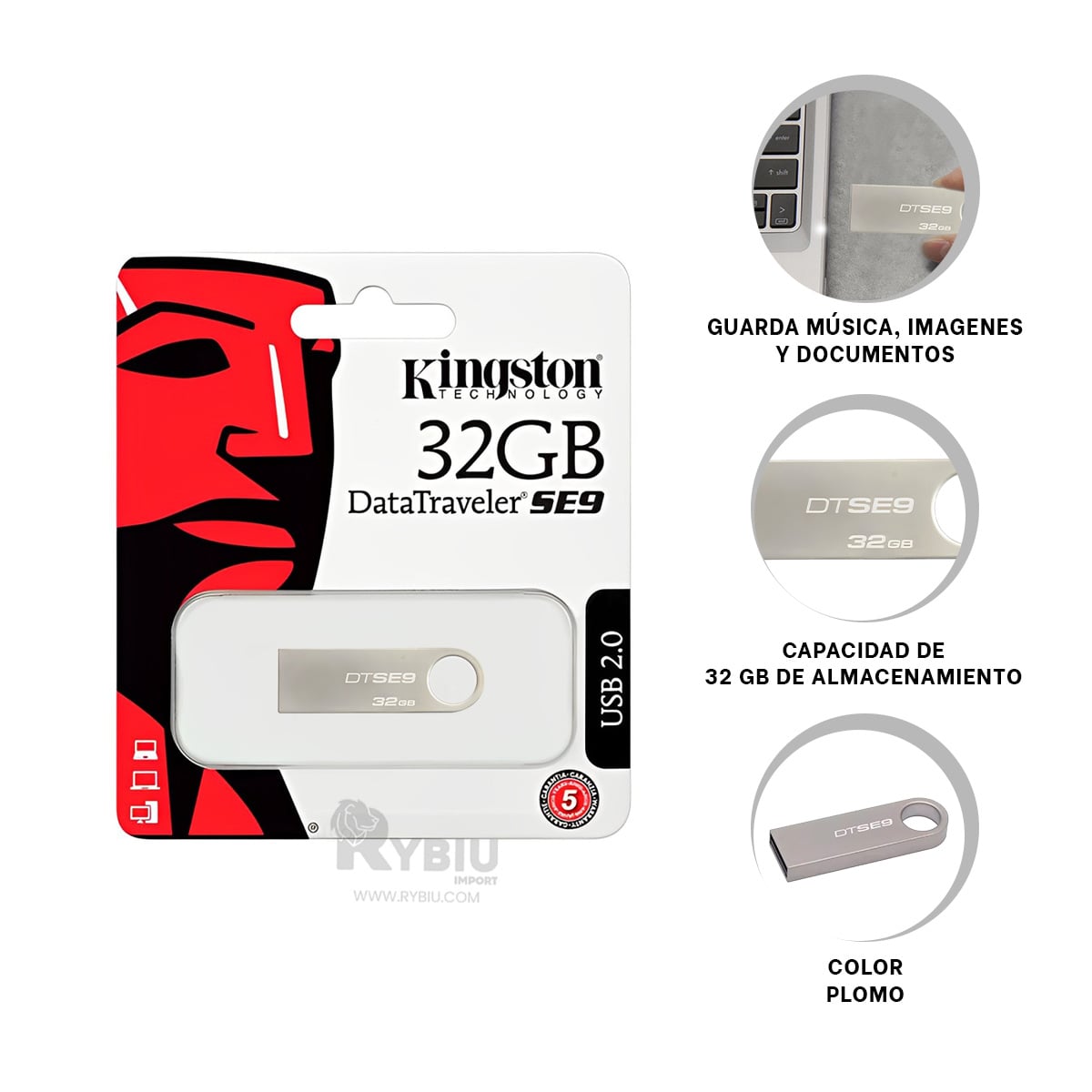 MEMORIA RYBIU USB FLASH DRIVE LAPTOPS + PAPEL REGALO - 3