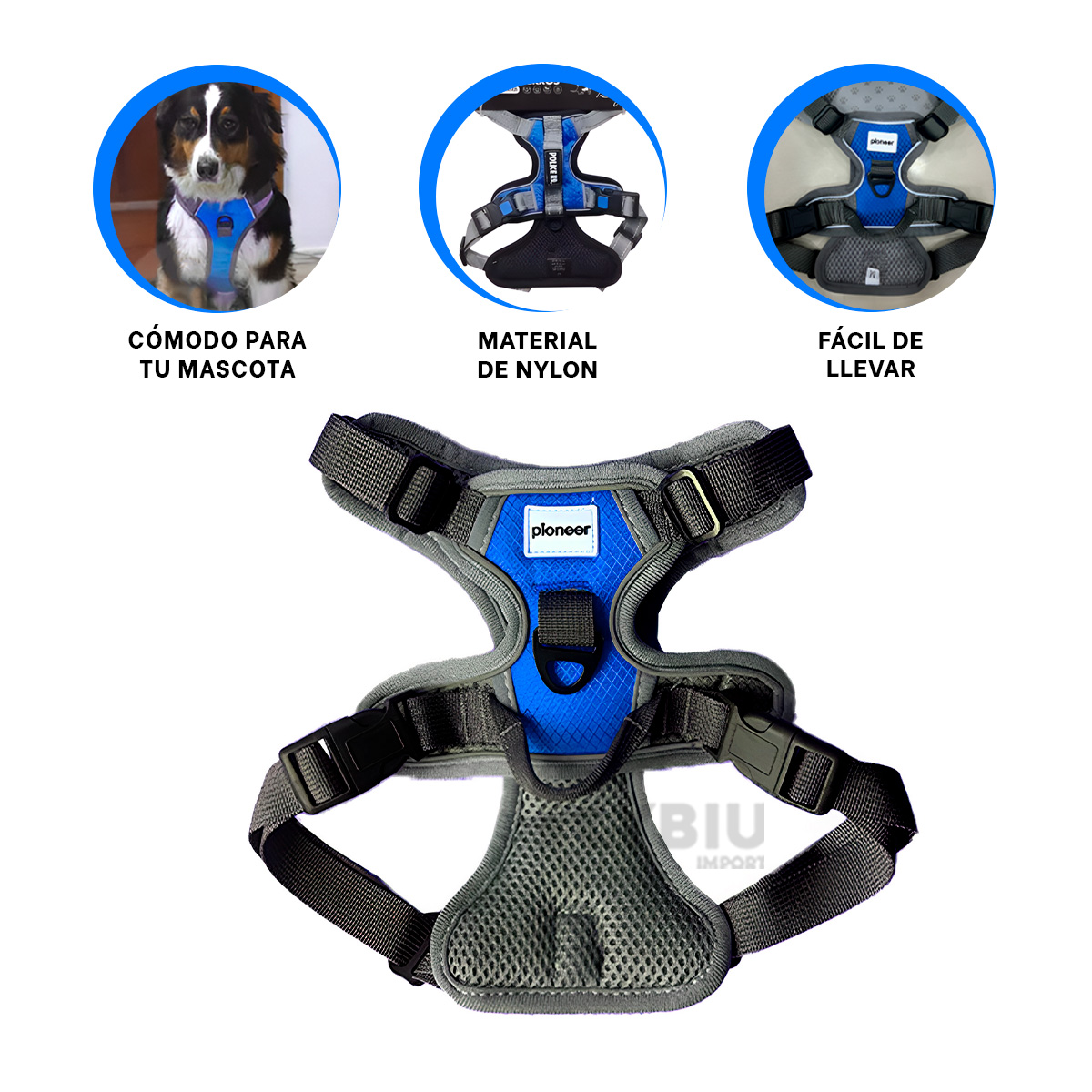 CORREA PERROS MA30092 RYBIU PRACTICA AZUL + REGALO LIGAS PEINAR - 3
