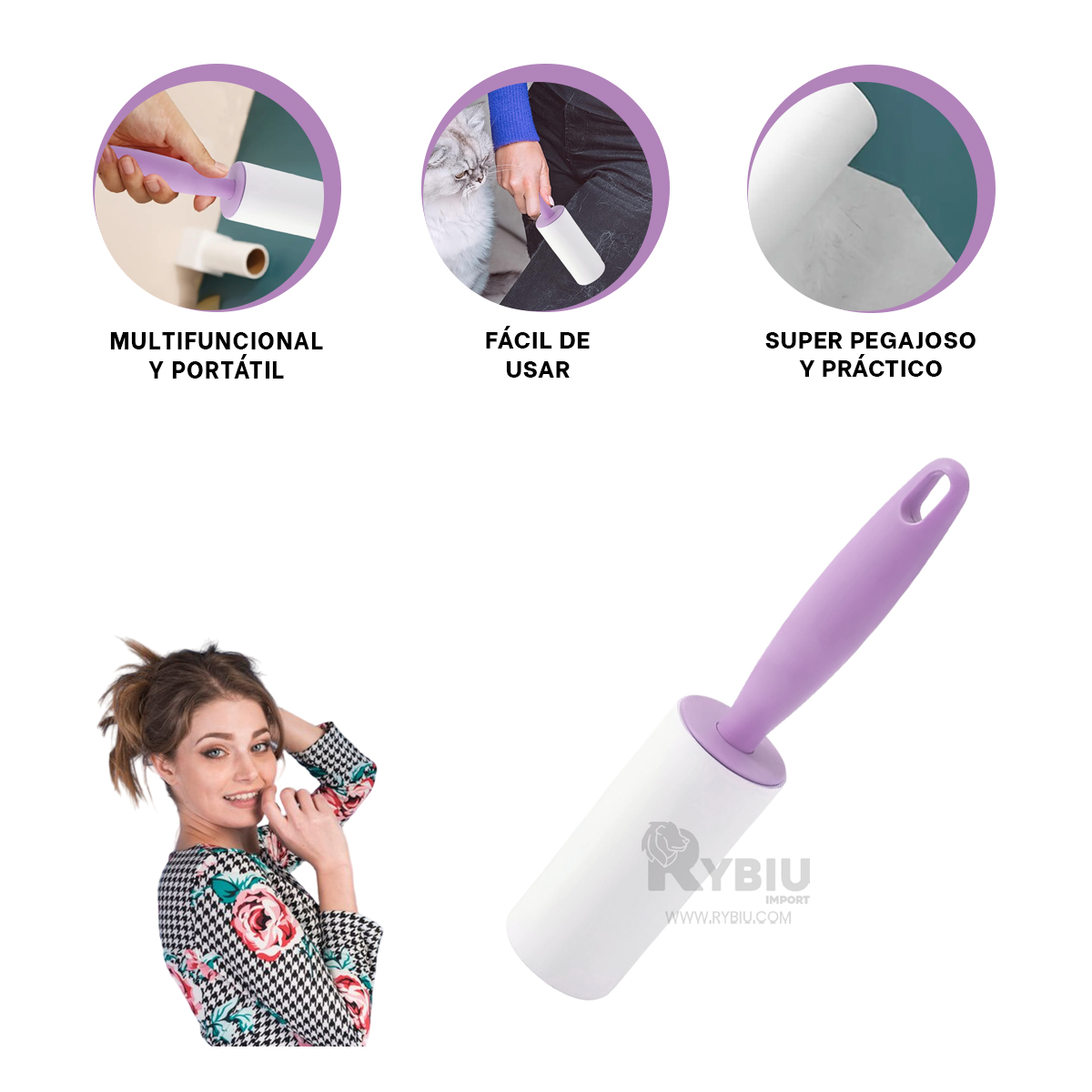 QUITAPELUSAS RYBIU HO30020 DESPELUZADOR UTIL TONO LILA + BANDERITAS ADHESIVAS - 1
