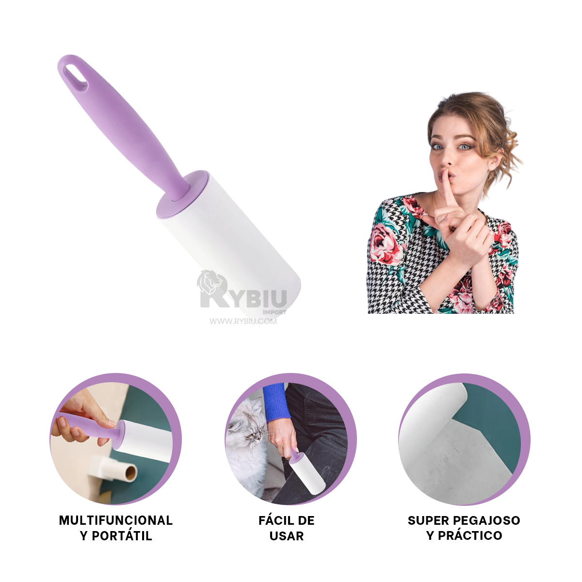 QUITAPELUSAS RYBIU HO30020 DESPELUZADOR UTIL TONO LILA + BANDERITAS ADHESIVAS - 2