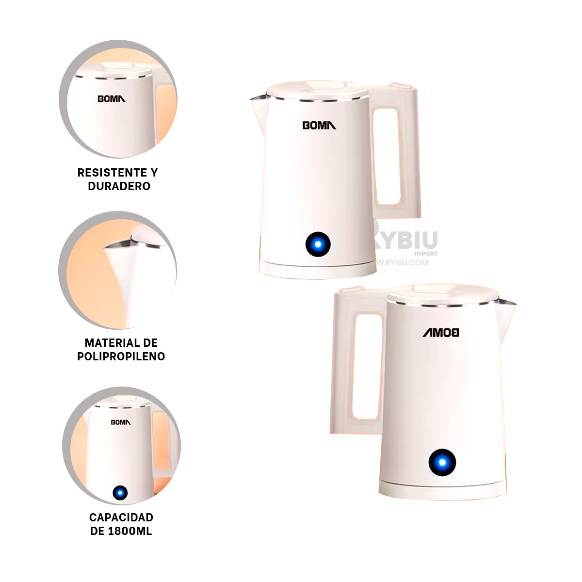 JARRA PORTATIL RYBIU BM-150A18 1800ML EN COLOR BLANCO + REGALO AGENDITA - 3