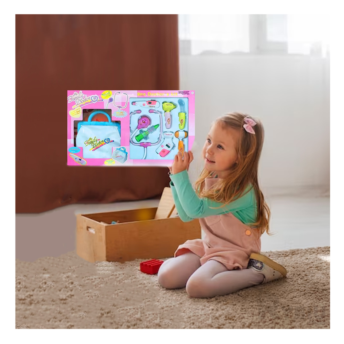 SET DE JUGUETES DE DOCTORA EN CAJA GRANDE DE COLOR ROSADO - 4