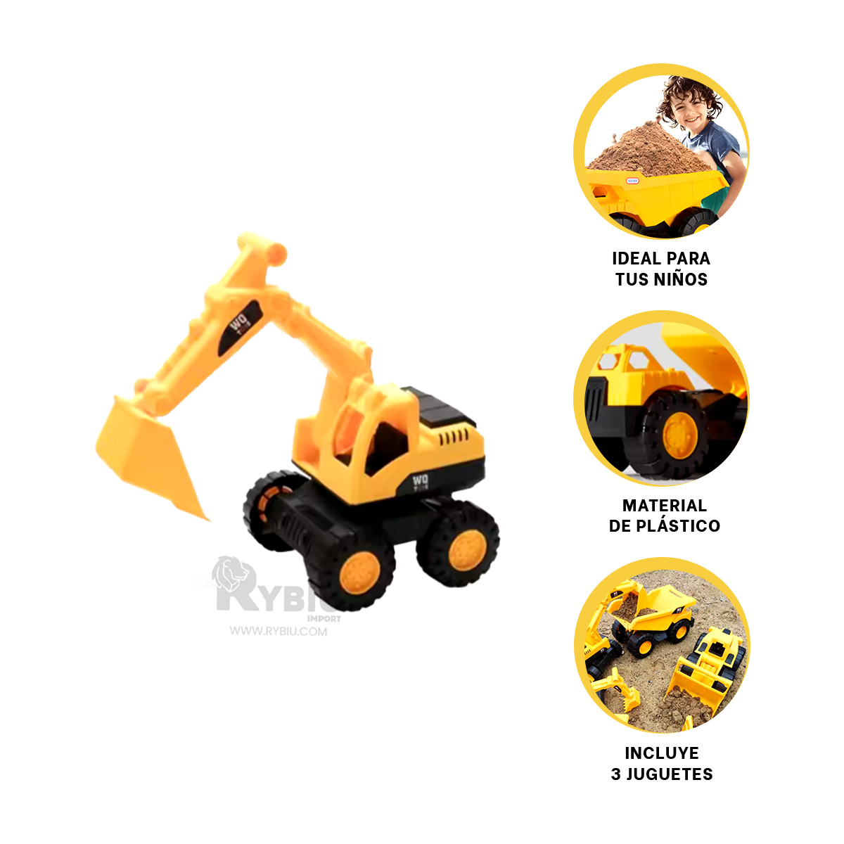 SET 3 CARROS DE PLASTICO AMARILLO Y+REGALO STICKERS - 3