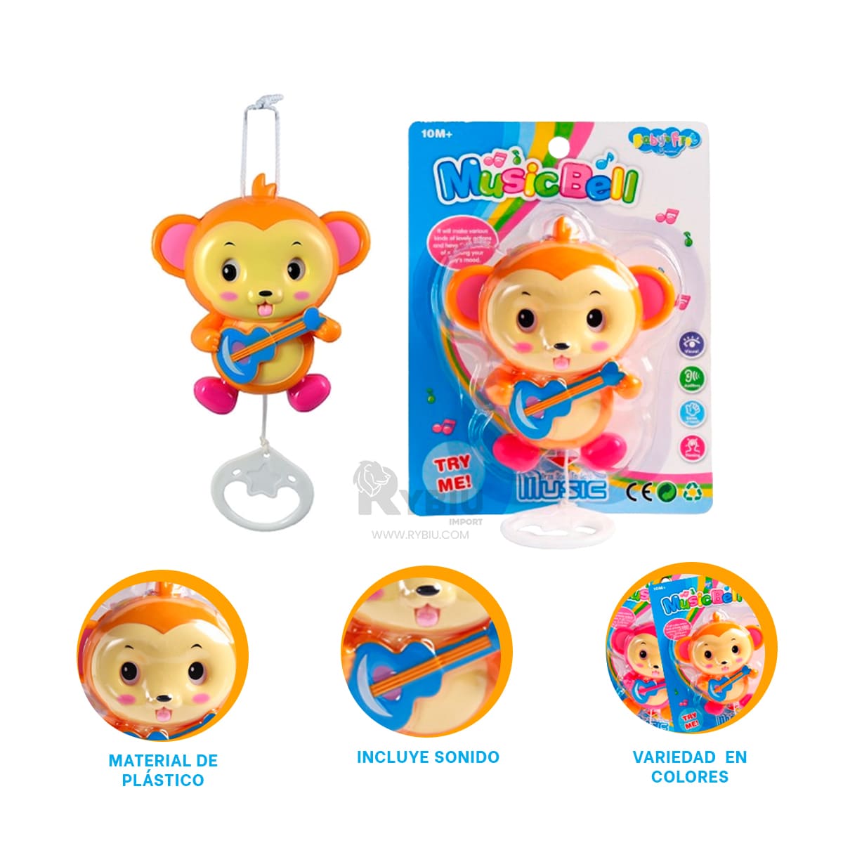 SONAJERO RYBIU JU29515 MARRÓN INSTRUMENTO MUSICAL + REGALO LIGAS PEINAR - 3
