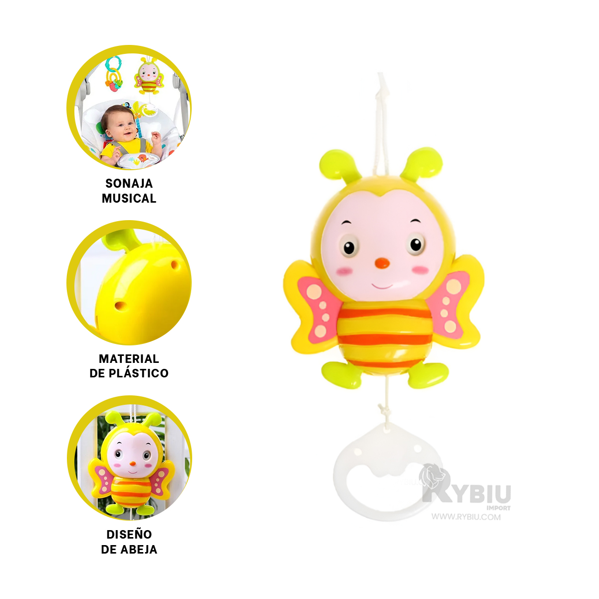 SONAJERO RYBIU JU29517 AMARILLO ESTIMULANTE BEBE + REGALO AGENDITA - 3