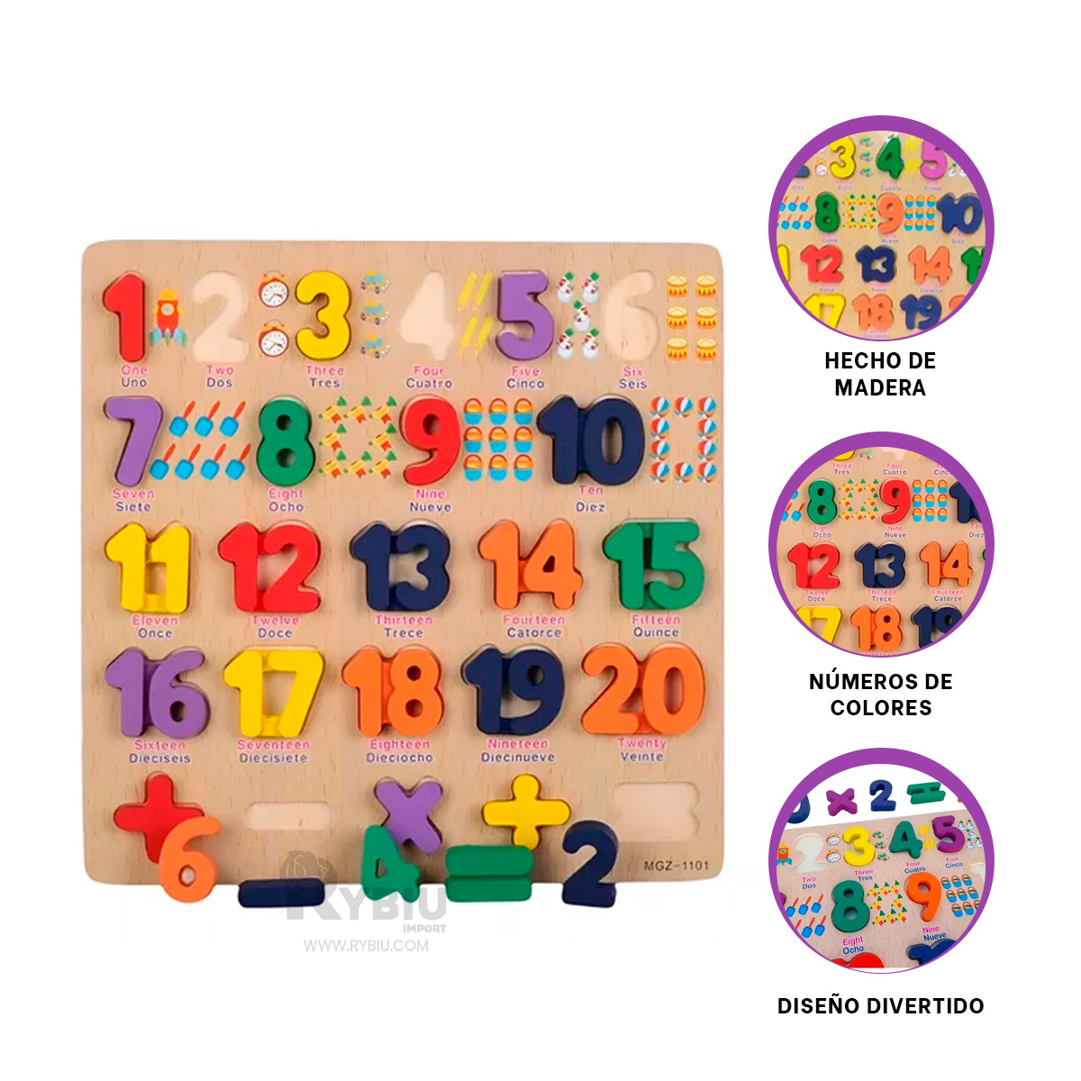 NUMEROS Y SIGNOS DE MADERA ENCAJABLES Y+ENVOLTORIO DE REGALO - 3