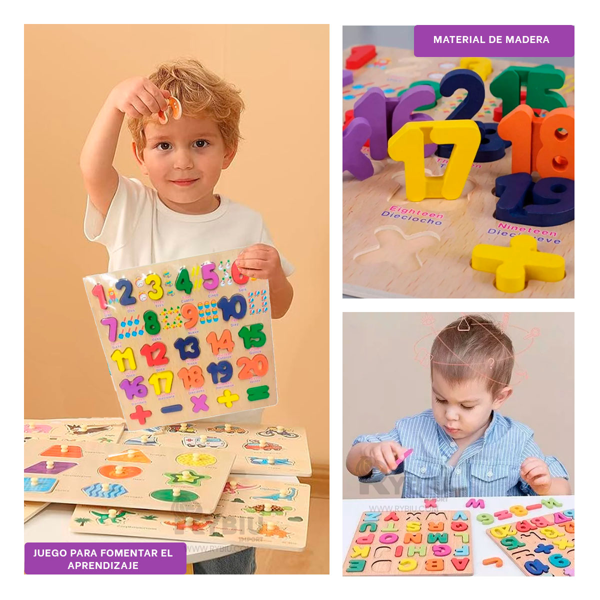 JUEGO NUMERICO HECHO DE MADERA PARA NINOS Y+PAPEL DE REGALO - 3