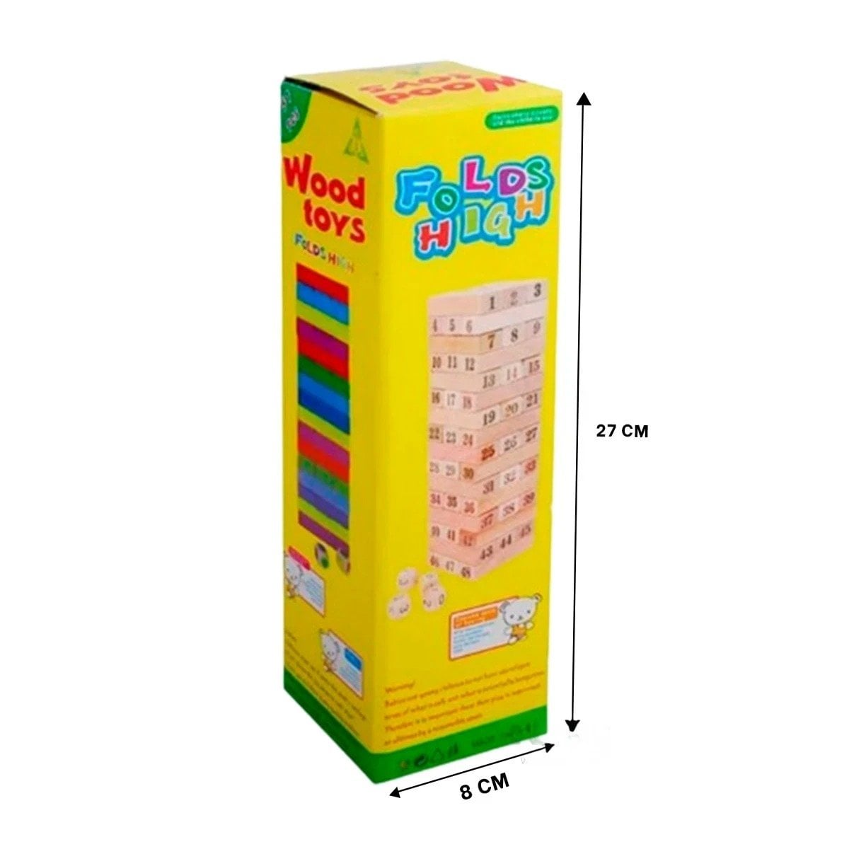 TORRE DE MADERA 48 PZAS EN CAJA AMARILLA PARA JUEGOS EN CASA Y+PAPEL REGALO - 4