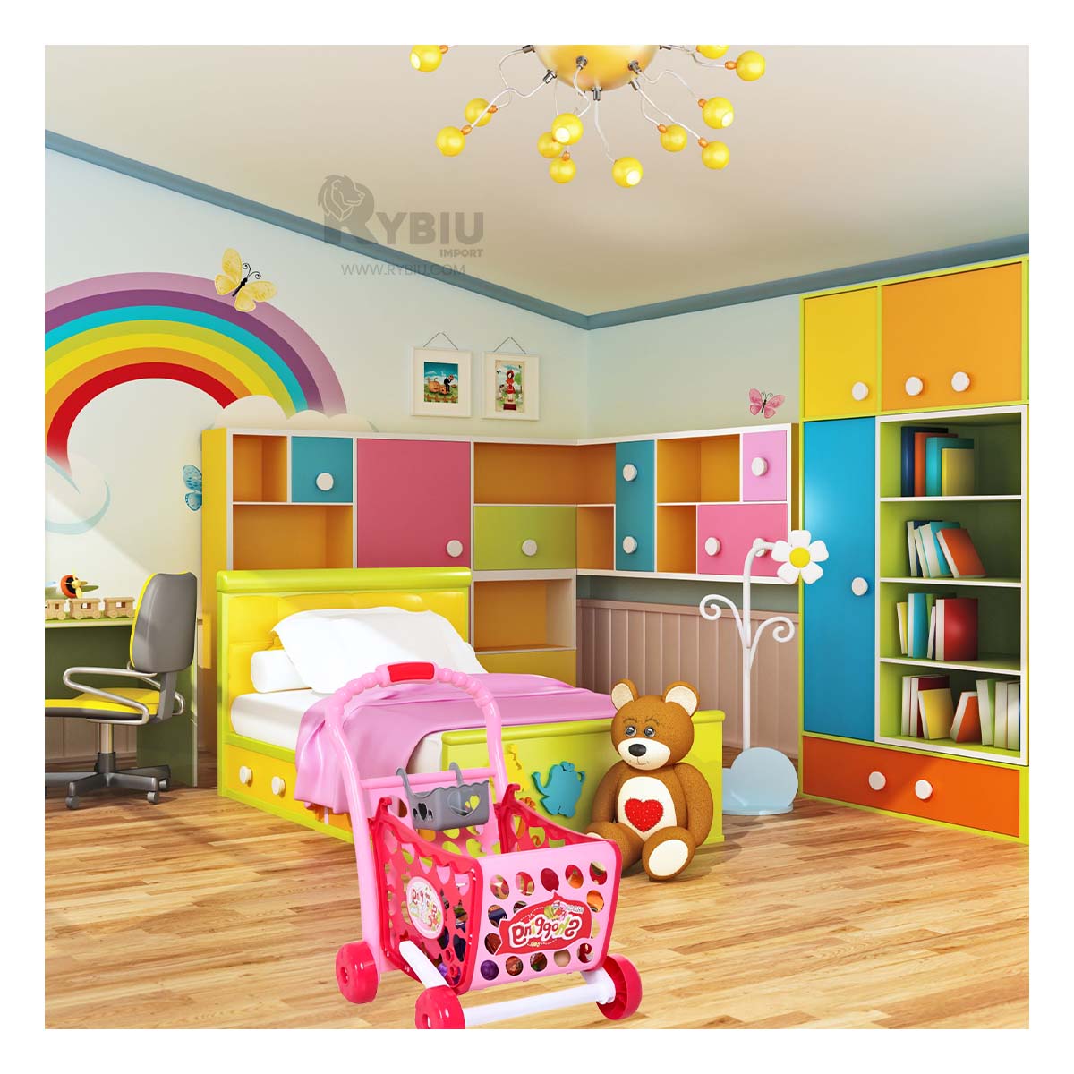 CARRO DE COMPRAS MODELO REAL ROSADO Y+POST-IT ADHESIVOS - 2