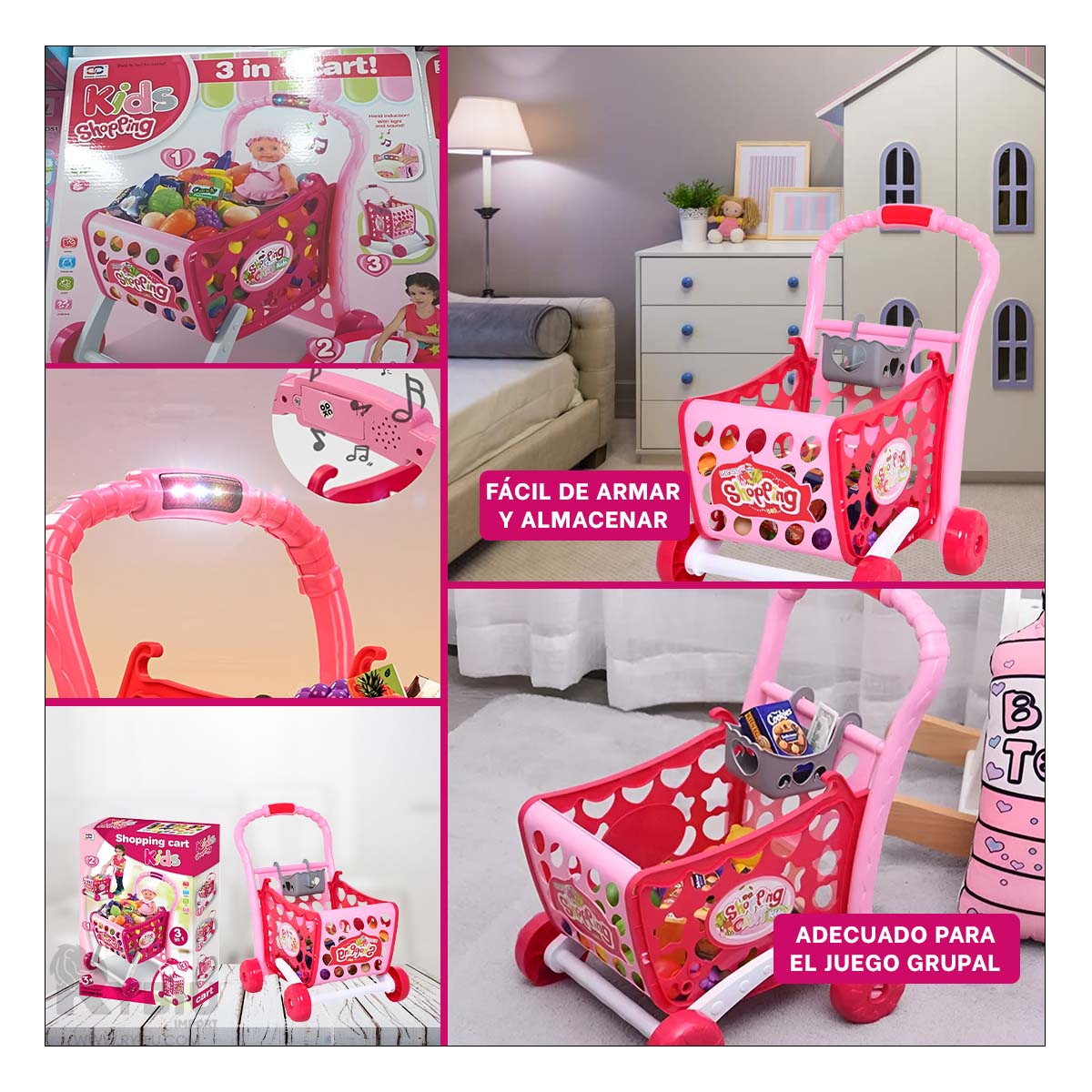 CARRO DE COMPRAS MODELO REAL ROSADO Y+POST-IT ADHESIVOS - 3