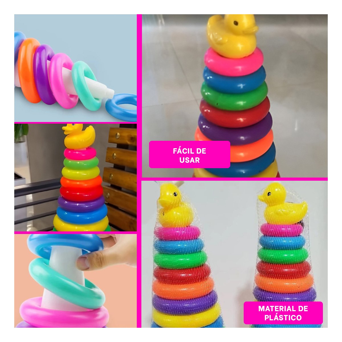 TORRE ANILLOS APILABLES DE COLORES PARA INFANTES CON PIEZAS DE ENCAJE YLIGAS REGALO - 5