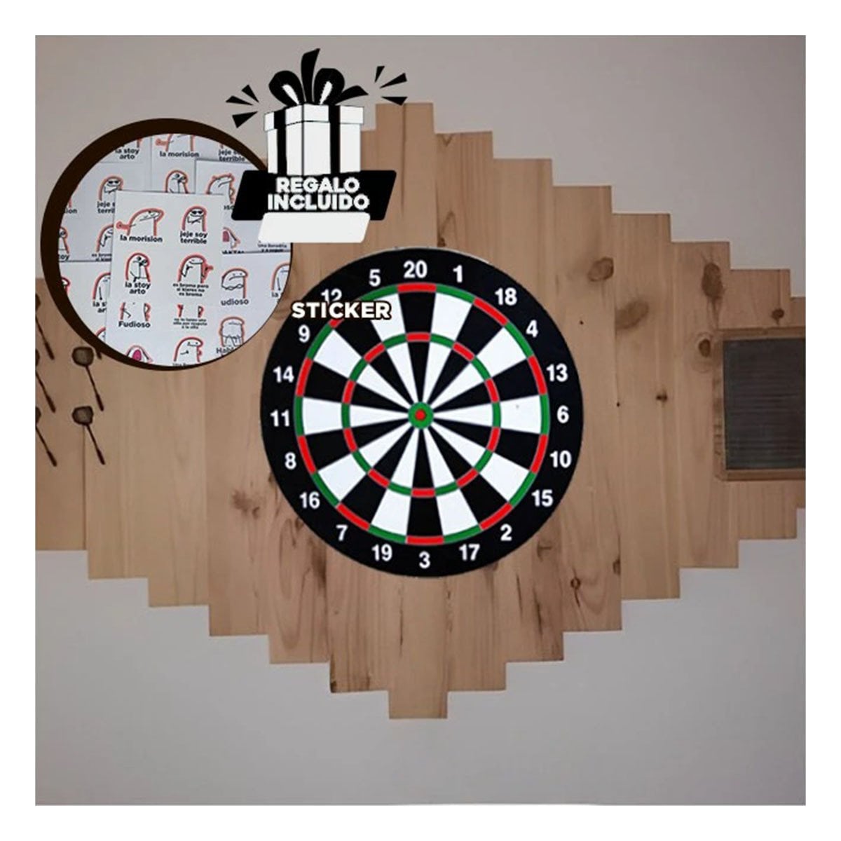 BLANCO DE TIRO CIRCULAR EN MADERA CON PUAS PARA JUEGO MANUAL YREGALO STICKER - 1