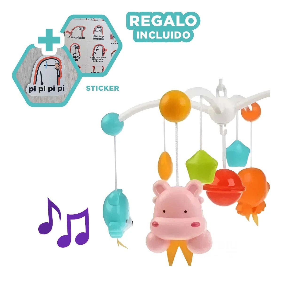 SISTEMA MUSICAL PARA CUNA DE BEBES CON SONIDOS TRANQUILOS Y LUCES Y+REGALO STICKER - 1