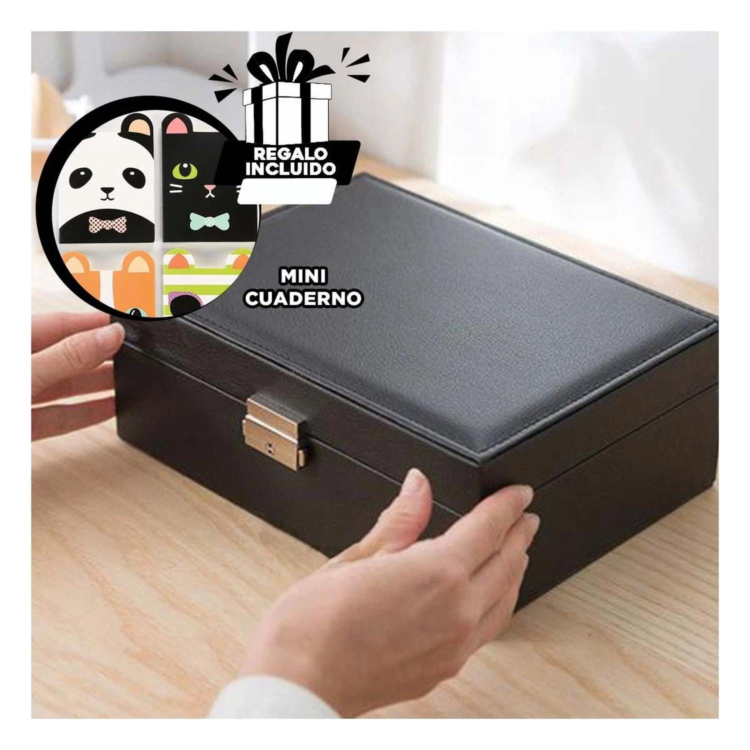 JOYERO RYBIU BE32626 CUERO ESTUCHE VERSATIL COLLARES EN + GIFT MINIAGENDA NEGRO - 1