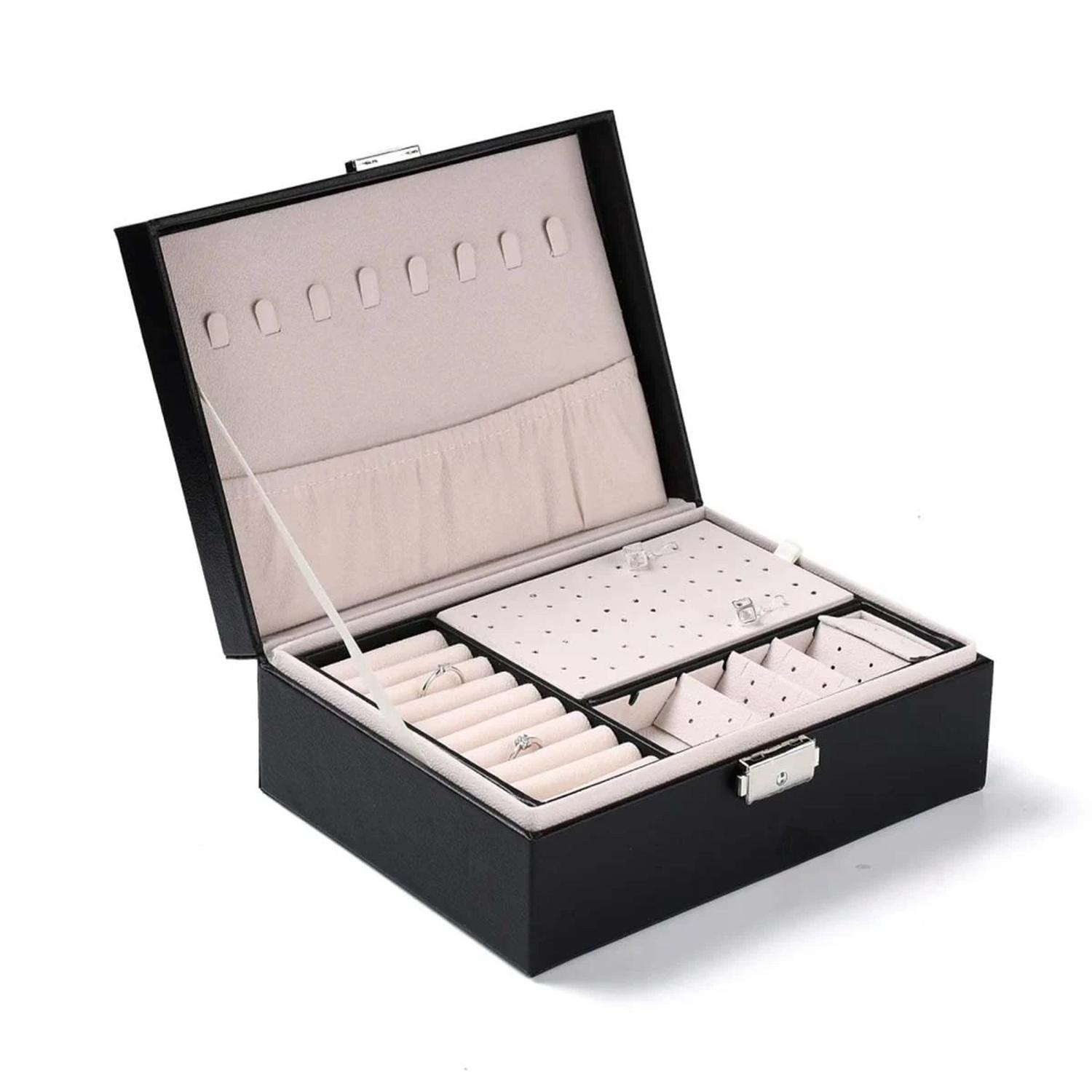 JOYERO RYBIU BE32626 CUERO ESTUCHE VERSATIL COLLARES EN + GIFT MINIAGENDA NEGRO - 2