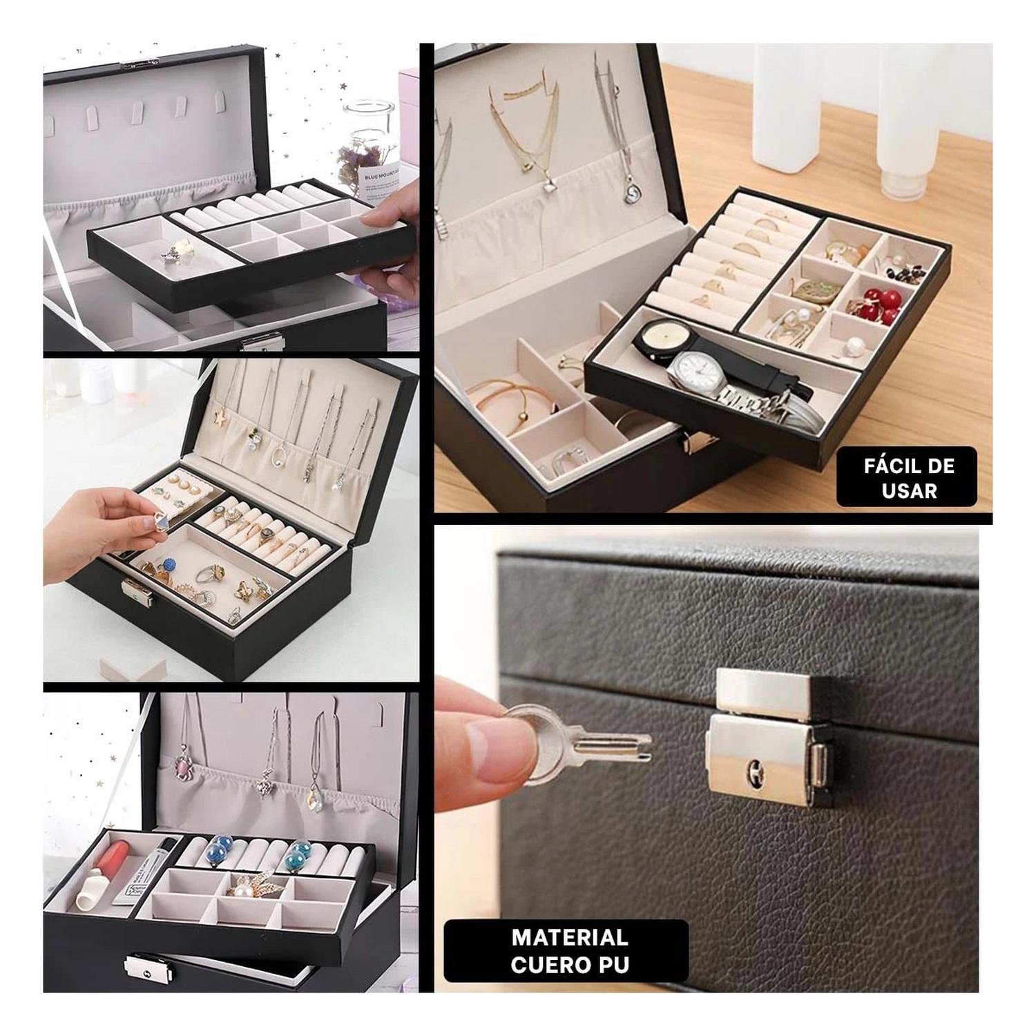 JOYERO RYBIU BE32626 CUERO ESTUCHE VERSATIL COLLARES EN + GIFT MINIAGENDA NEGRO - 3