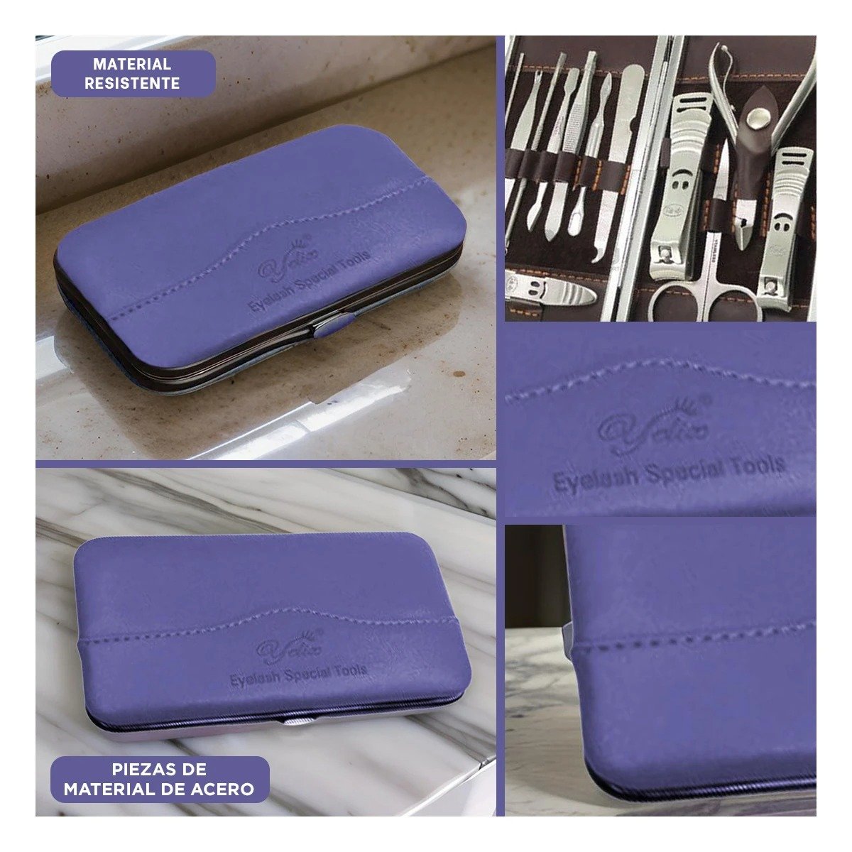 EQUIPO PORTATIL PARA MANICURE Y PEDICURE 12 PIEZAS COLOR AZUL ACERO Y+POST IT - 5