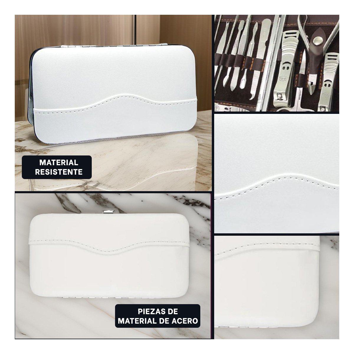 EQUIPO PORTATIL PARA MANICURE Y PEDICURE 12 PIEZAS COLOR BLANCO Y+POST IT - 1