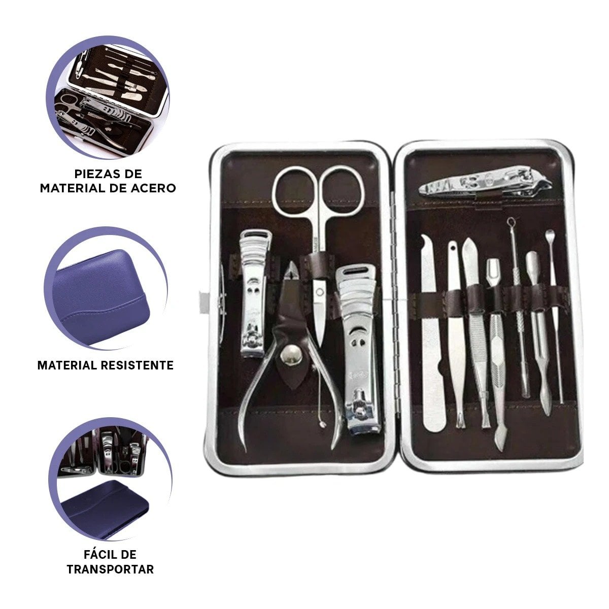 COLECCION PROFESIONAL PARA CUIDADO DE UÑAS 12 PIEZAS AZUL ACERO - 3