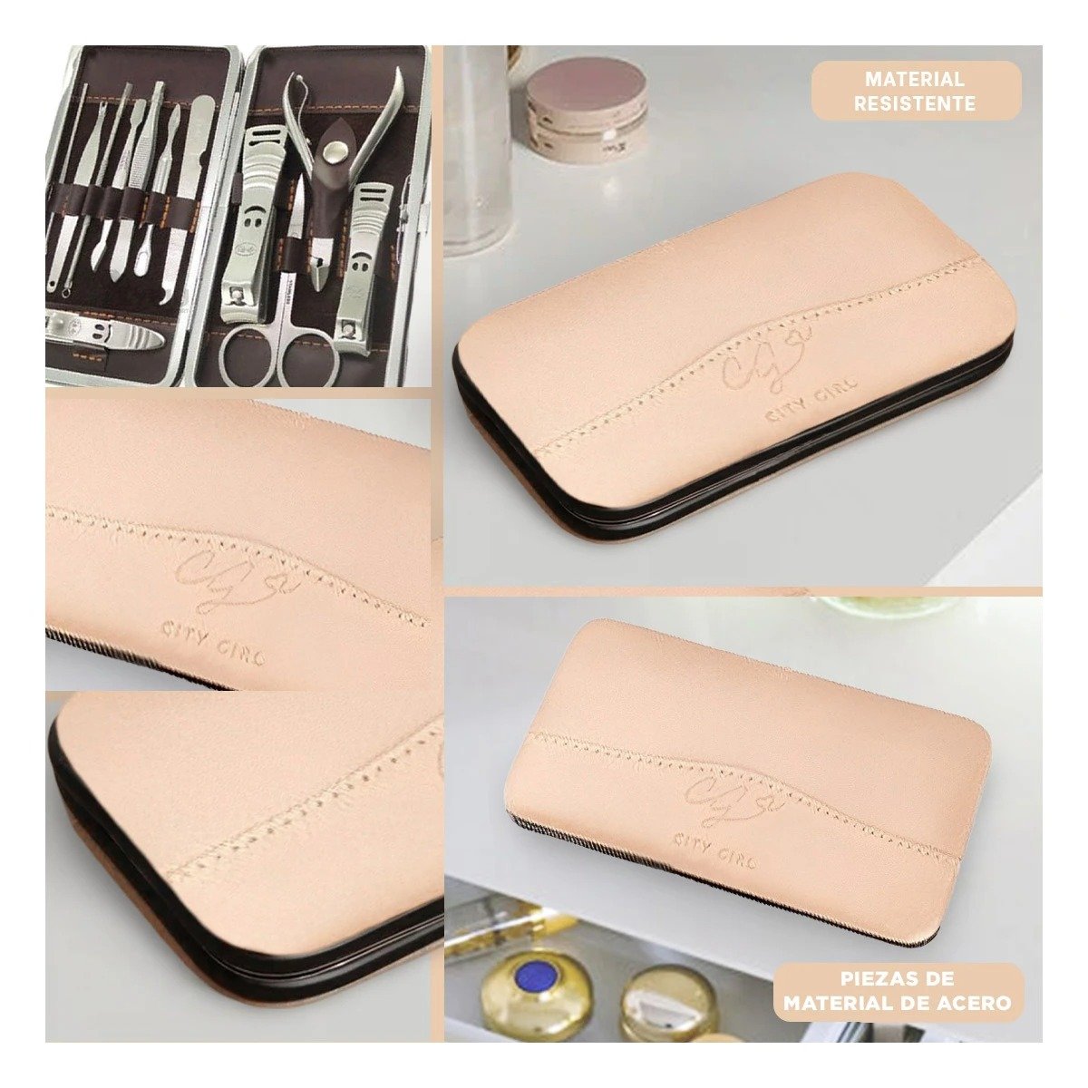 EQUIPO PORTATIL PARA MANICURE Y PEDICURE 12 PIEZAS COLOR MELON Y+POST IT - 5