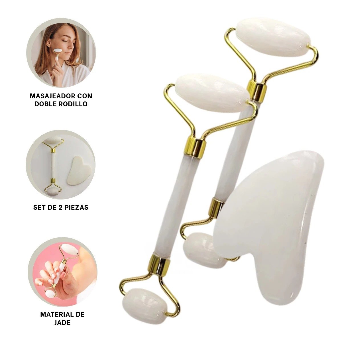 MASAJEADOR FACIAL 32574010 SET DOS JADE COLOR BLANCO - 3