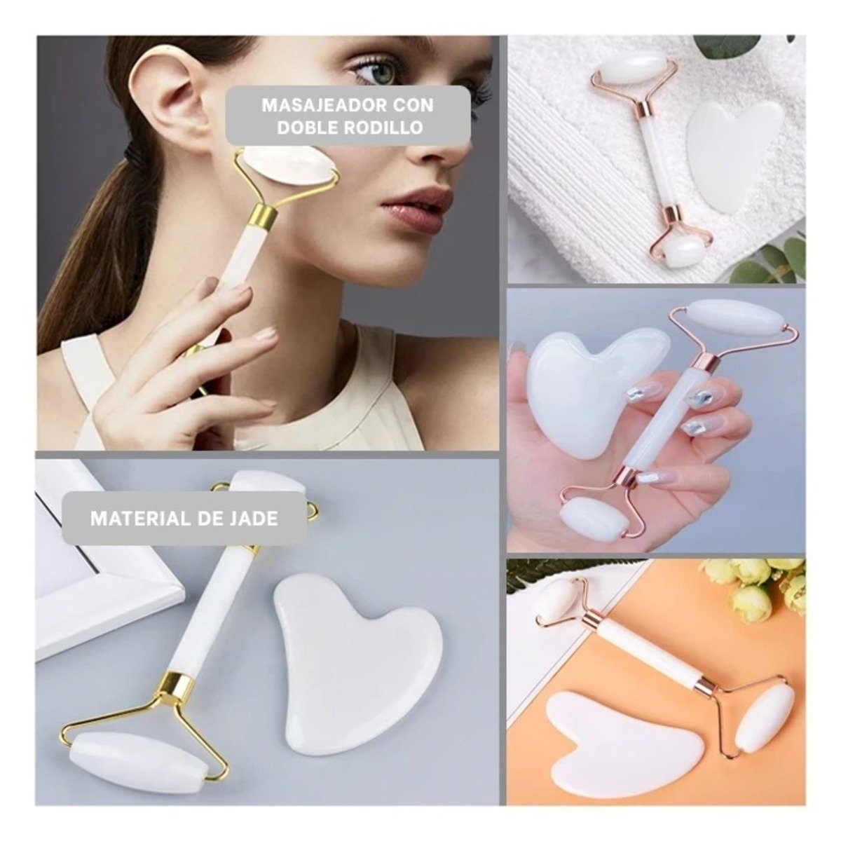 MASAJEADOR FACIAL 32574010 SET DOS JADE COLOR BLANCO - 5