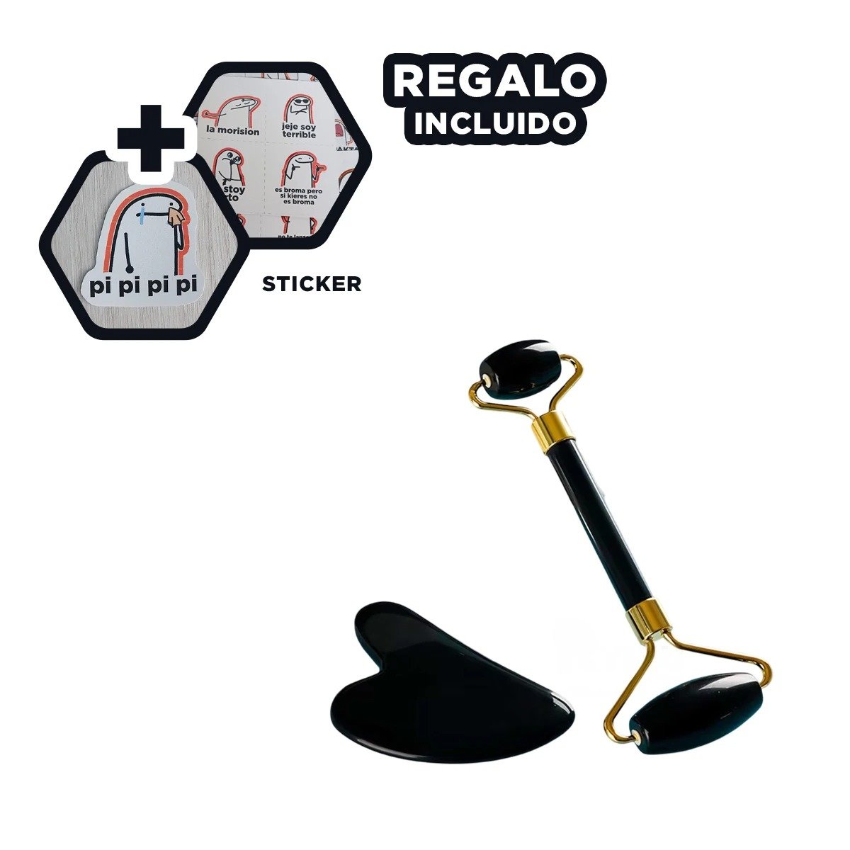 MASAJEADOR FACIAL 32575013 DOBLE SET NEGRO + REGALO STICKERS - 1