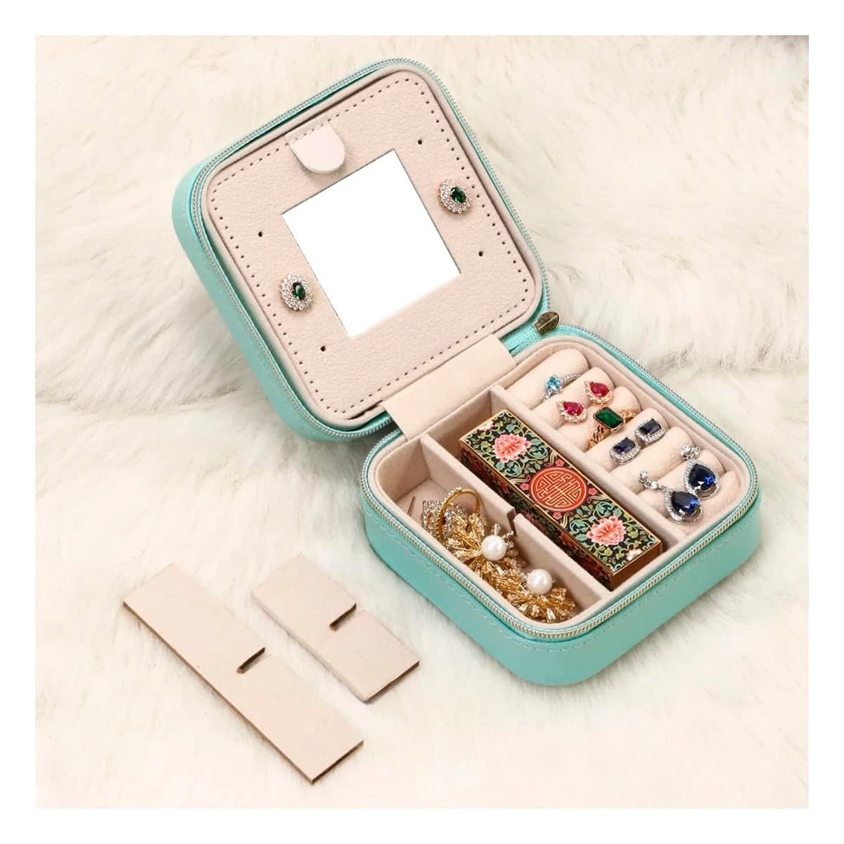 SET JOYERO RYBIU BE32254 VERDE GUARDAJOYAS REFINADO ORGANIZAR + LIGAS REGALO - 2