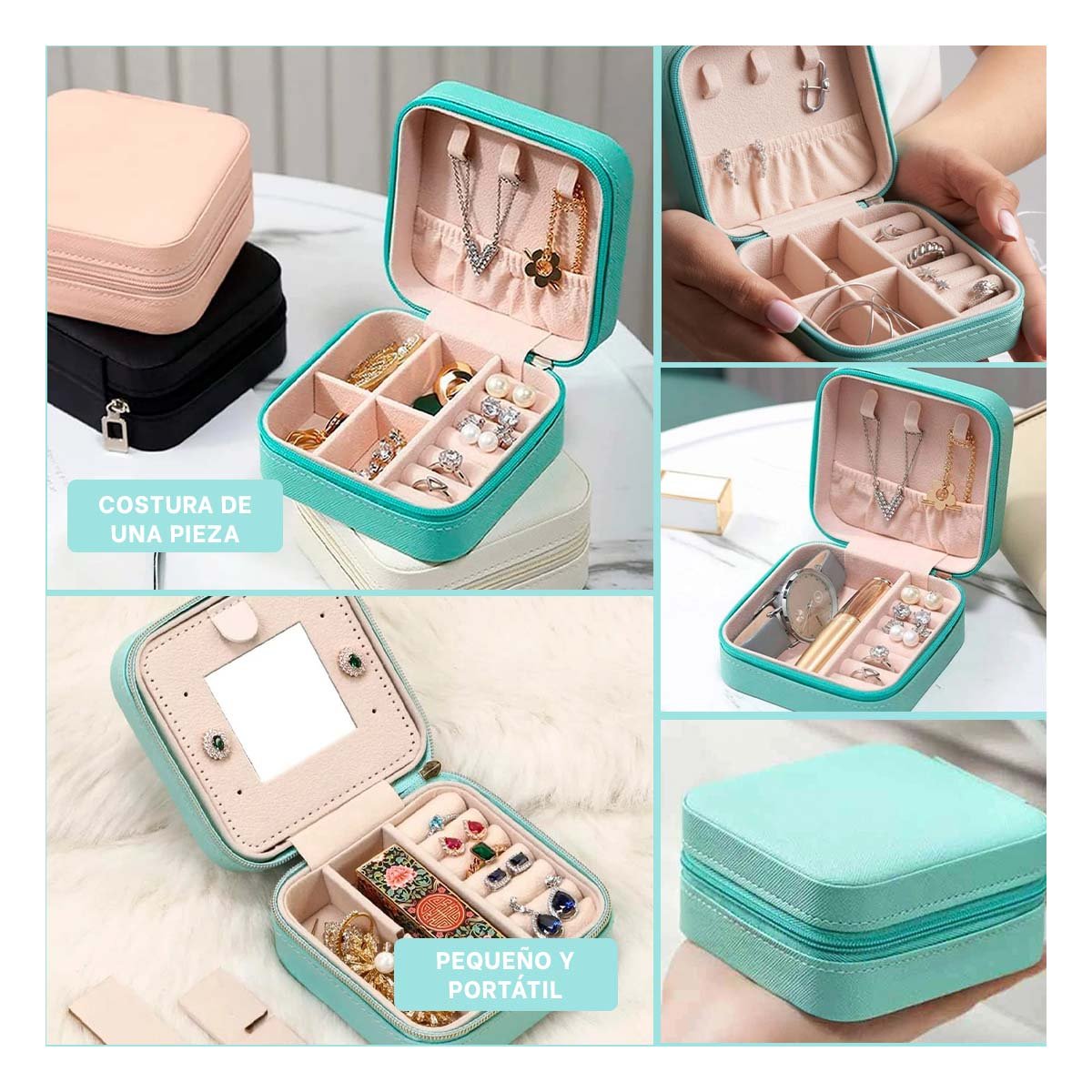 SET JOYERO RYBIU BE32254 VERDE GUARDAJOYAS REFINADO ORGANIZAR + LIGAS REGALO - 5
